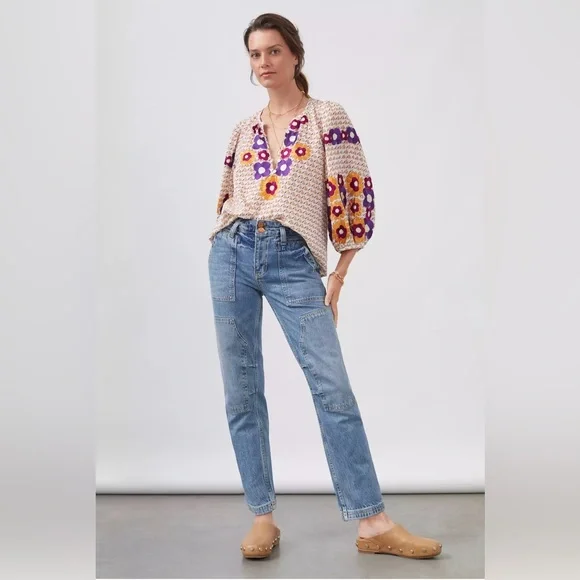 Anthropology Pilcro The Wanderer Relaxed Jeans Blue Denim Boho Straight 27 - Picture 2 of 16